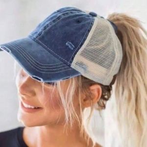 Distressed Ponytail mesh Cap